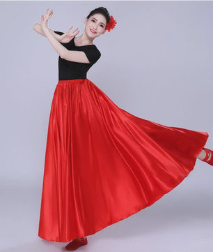 Glanzende Satijnen Lange Dansrok - Swing & Buikdans - 14 Kleuren