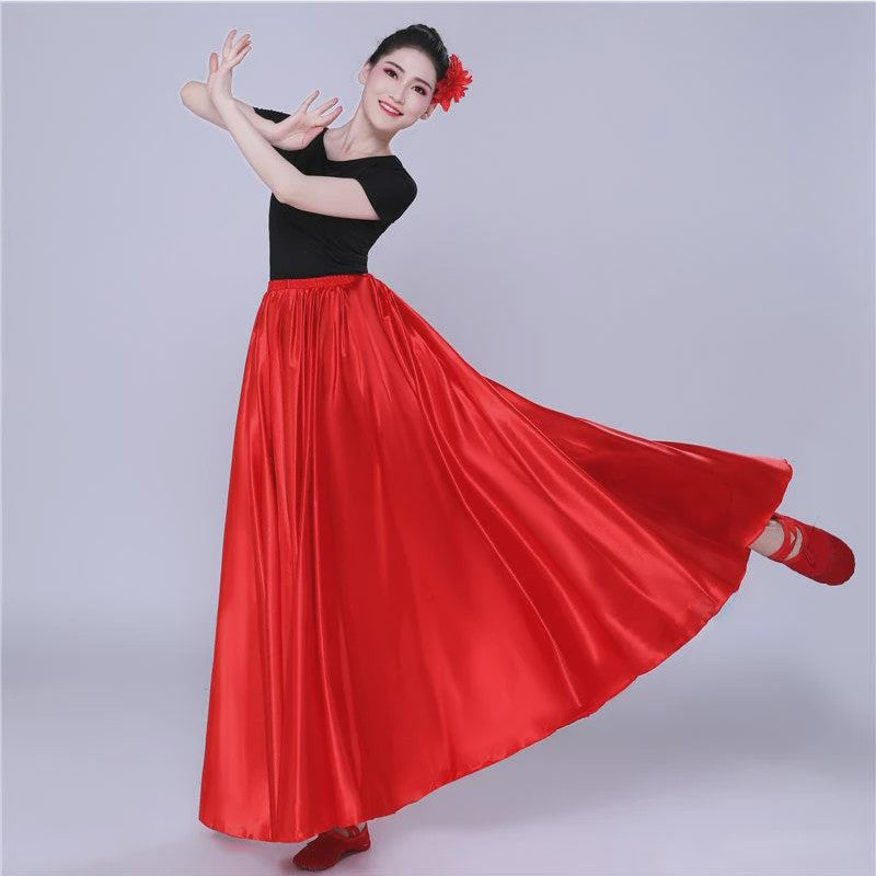 Glanzende Satijnen Lange Dansrok - Swing & Buikdans - 14 Kleuren