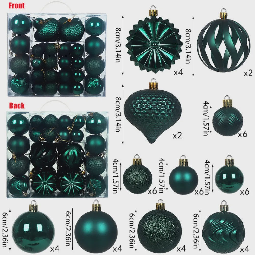 48-delige Set Kerstballen Plastic - Effen Kleur & Diverse Maten (4/6/8cm) voor Kerstboom Decoratie