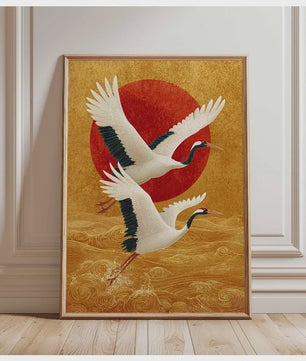 Elegante Japanse Kraanvogels Poster - Aziatische Wanddecoratie op Canvas