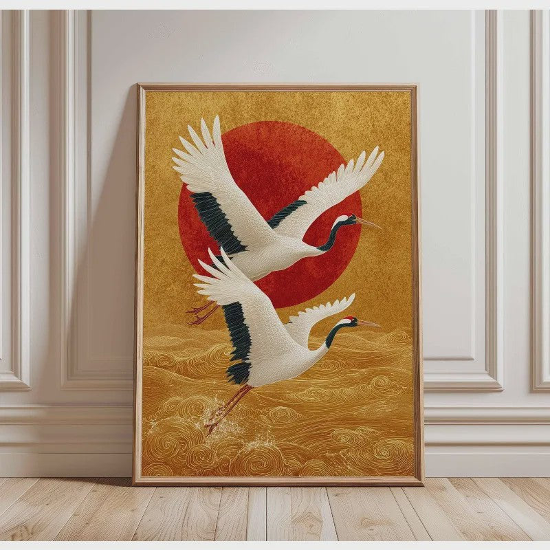 Elegante Japanse Kraanvogels Poster - Aziatische Wanddecoratie op Canvas