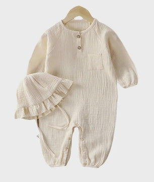 Mousseline Katoen Romper met Lange Mouwen voor Baby's (0-24M) - Unisex Jumpsuit voor Jongens & Meisjes
