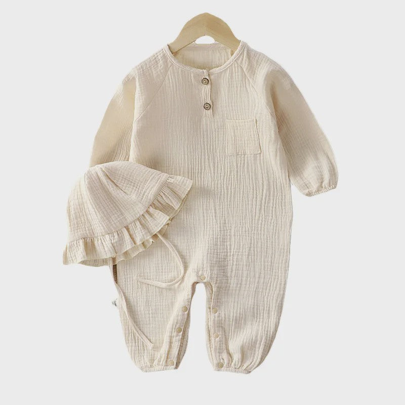 Mousseline Katoen Romper met Lange Mouwen voor Baby's (0-24M) - Unisex Jumpsuit voor Jongens & Meisjes