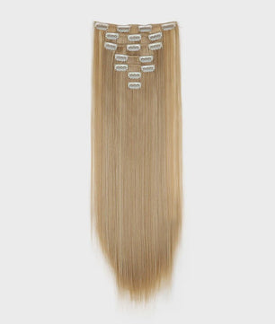 24 Inch Synthetische Haarverlenging met Clips - 7 Delig Set - Lang Steil Haarstuk voor Dames