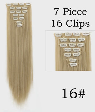 24 Inch Clip-in Haarverlenging - 7 Delig Set met 16 Clips - Synthetisch Recht Haar (Blond & Zwart)