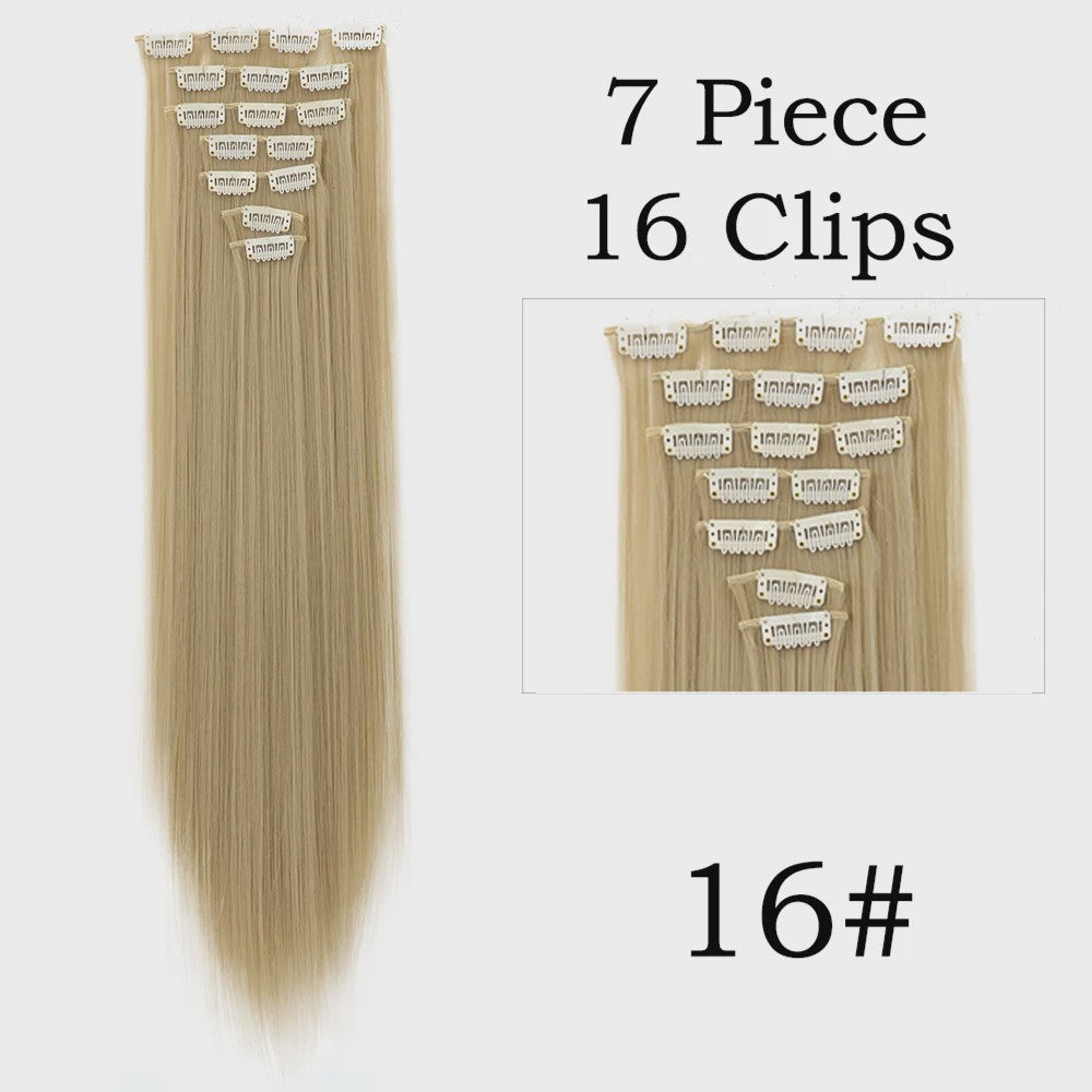 24 Inch Clip-in Haarverlenging - 7 Delig Set met 16 Clips - Synthetisch Recht Haar (Blond & Zwart)