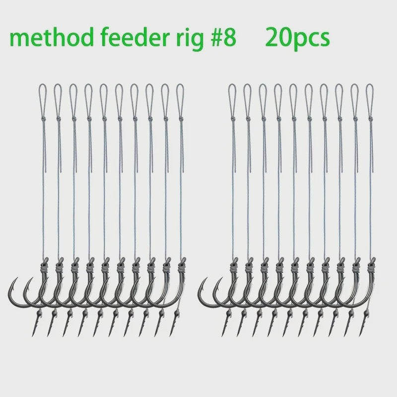 Method Feeder Rigs Set: 10/20 Stuks Haken met Gevlochten Lijn voor Feeder Vissen