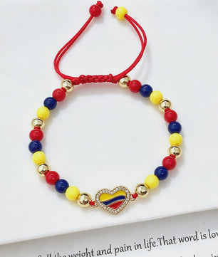 Colombia Vlag Armband - Verstelbaar Patriotisch Sieraden met Rood, Geel en Blauwe Kralen