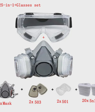Half Gelaat Stofmasker Set met 503 Deeltjesfilters en Veiligheidsbril - Ideaal voor Industrie, Verfspuiten en Slijpen