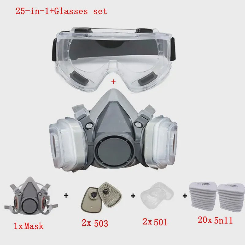 Half Gelaat Stofmasker Set met 503 Deeltjesfilters en Veiligheidsbril - Ideaal voor Industrie, Verfspuiten en Slijpen
