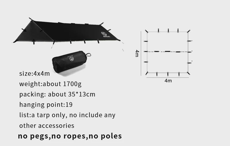 Aricxi Black Coating Tarp - Waterdicht Kampeer Tarp 3x3m & 4x4m