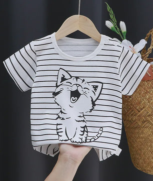 Zomer T-shirt Kinderen Katoen met Vrolijke Cartoon Print - 0-4 Jaar