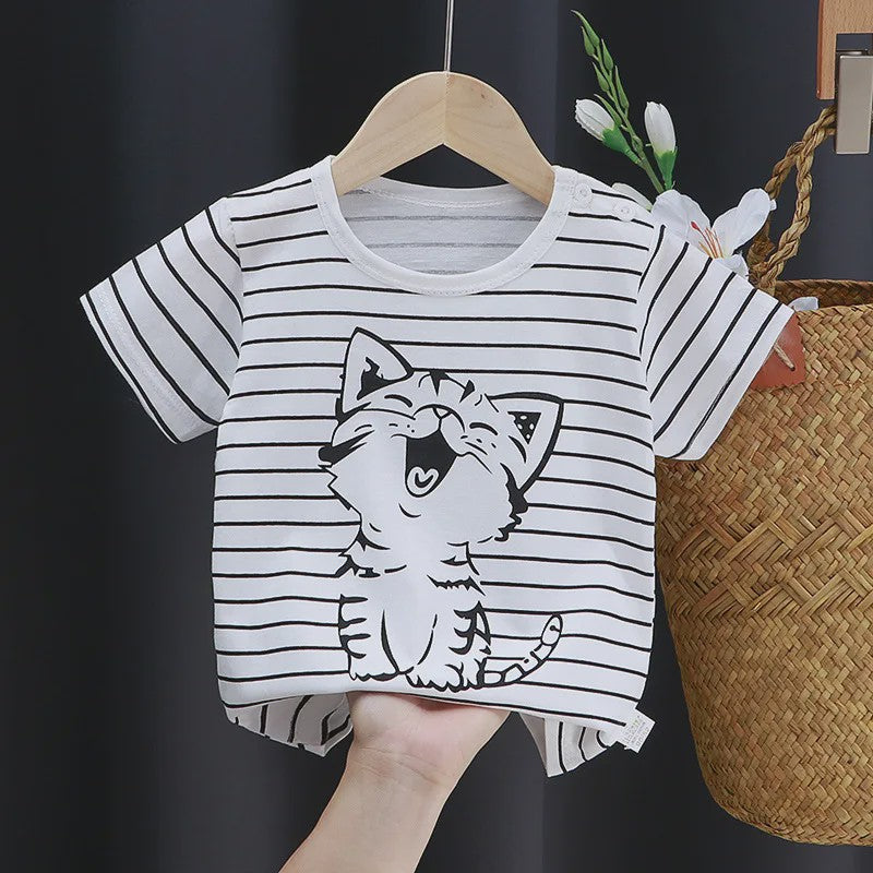 Zomer T-shirt Kinderen Katoen met Vrolijke Cartoon Print - 0-4 Jaar