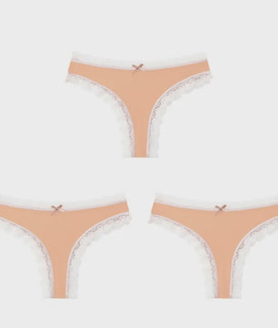 3-Pack Dames Slipjes met Kantrand - Low-Waist Thong & G-String in Luipaardprint en Effen Kleuren