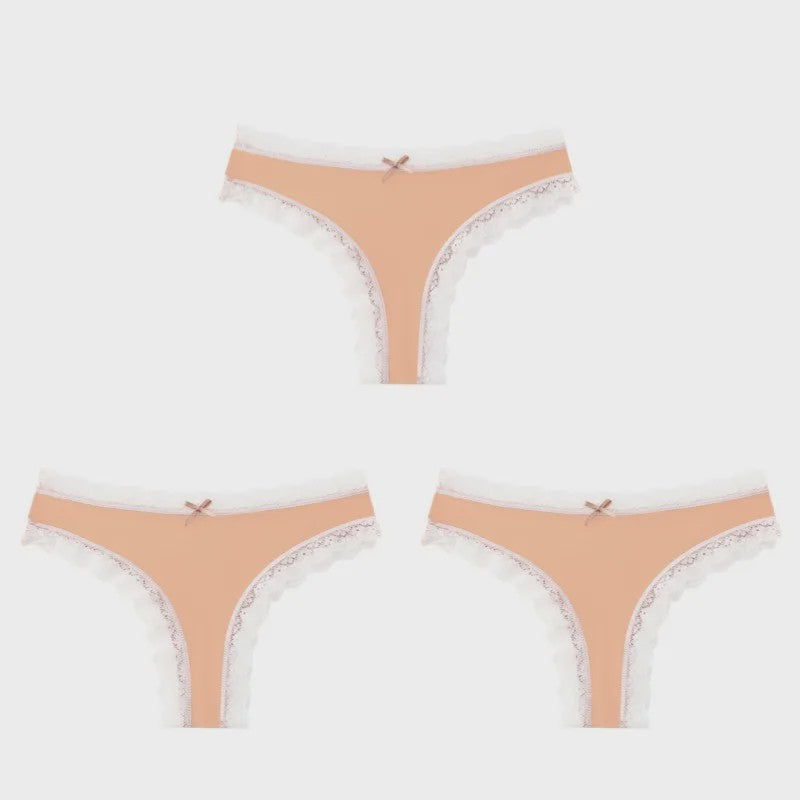 3-Pack Dames Slipjes met Kantrand - Low-Waist Thong & G-String in Luipaardprint en Effen Kleuren