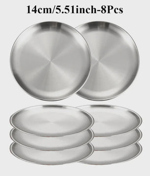 8-delige RVS Serveerschalen Set - Ronde Metalen Borden voor Diner, BBQ & Camping