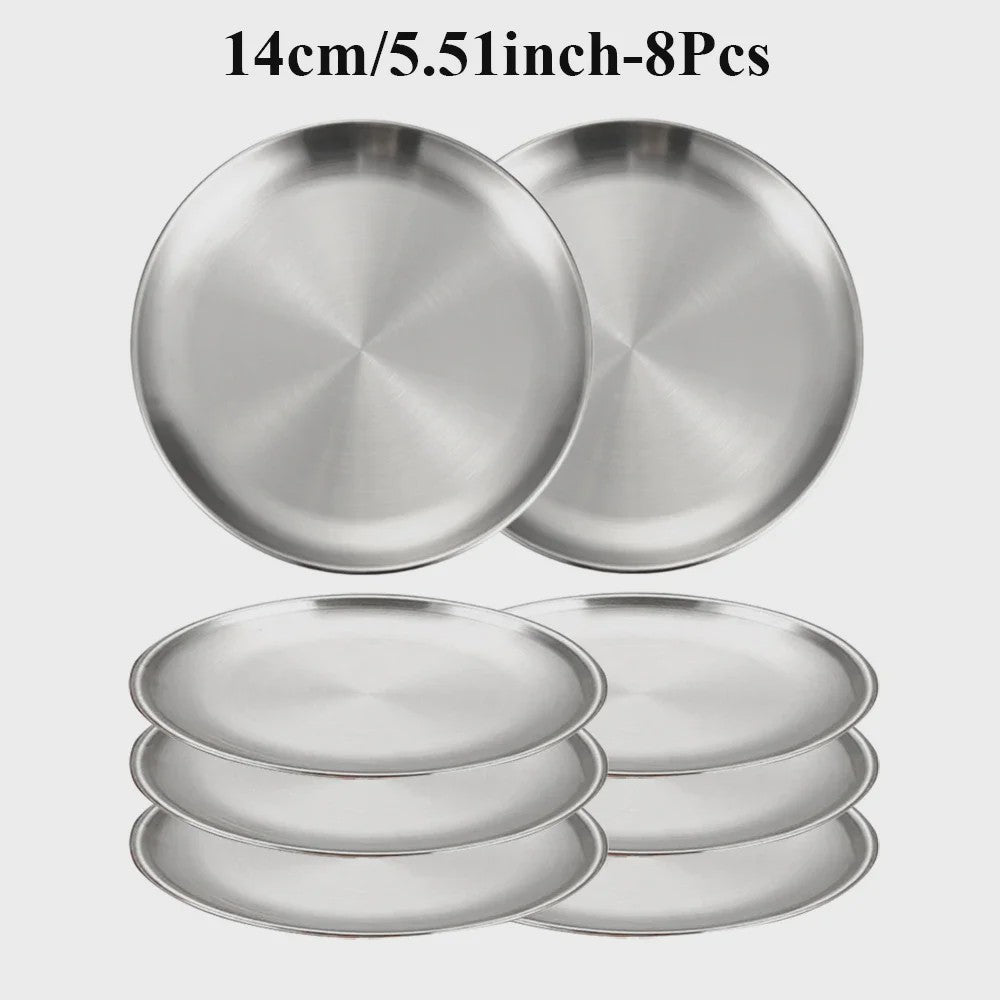 8-delige RVS Serveerschalen Set - Ronde Metalen Borden voor Diner, BBQ & Camping