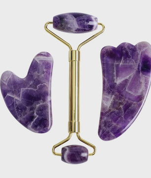 Natuurlijk Amethist Jade Gezichtsmasker & Gua Sha Roller Set