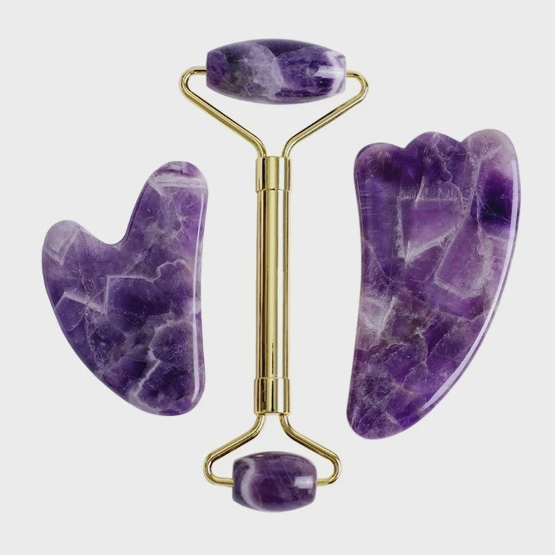 Natuurlijk Amethist Jade Gezichtsmasker & Gua Sha Roller Set