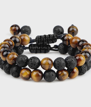 Verstelbare Lava Kralen & Tijgeroog Armband - Yoga & Helende Sieraden voor Hem en Haar