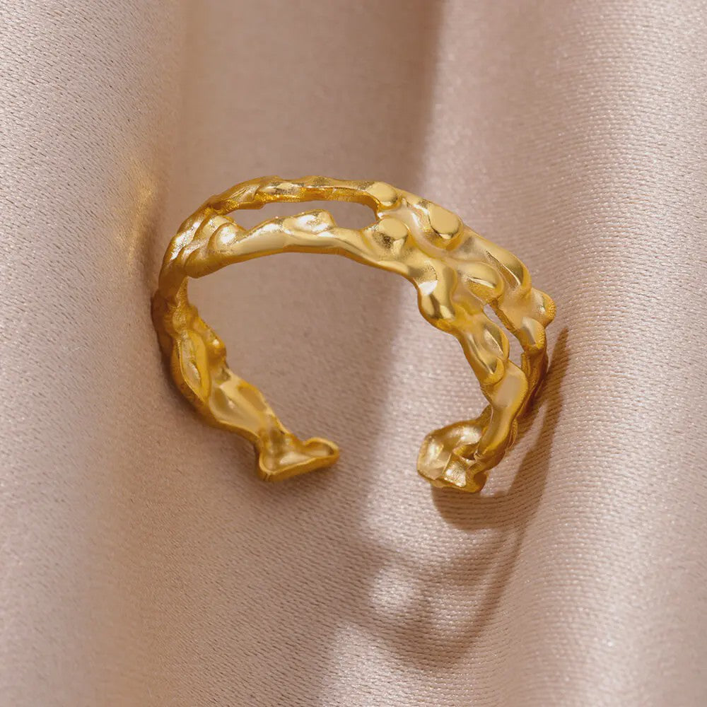 Gouden Ringen Dames - Roestvrij Staal Chunky Open Ringen Vintage Geometrisch Design