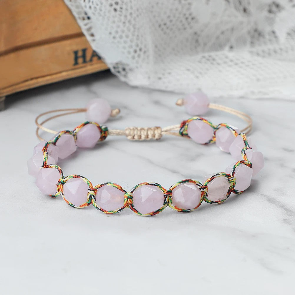 Unieke Kralen Armband - Natuurlijke Tijgeroog, Amethist & Rozenkwarts - Verstelbaar
