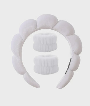 Cosmetische Puffy Hoofdband en Polsbandjes Set - Microfiber voor Gezichtswas & Make-up