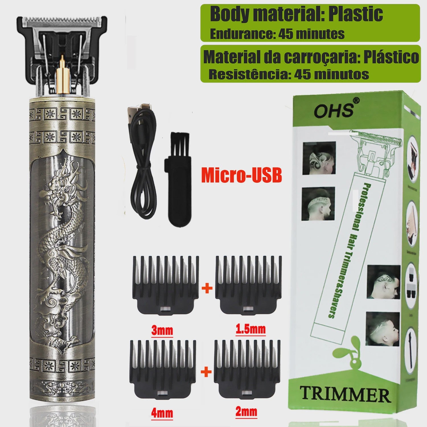 OHS Vintage Oplaadbare T9 Baardtrimmer & Haarsnijmachine - Professionele Draadloze Scheerapparaat voor Mannen