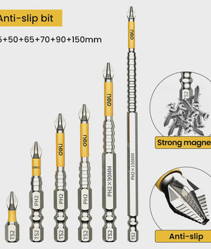 PH2 Magnetische Schroefbit Set - Anti-slip & Hoge Hardheid - Diverse Lengtes (25-150mm) - S2 Staal