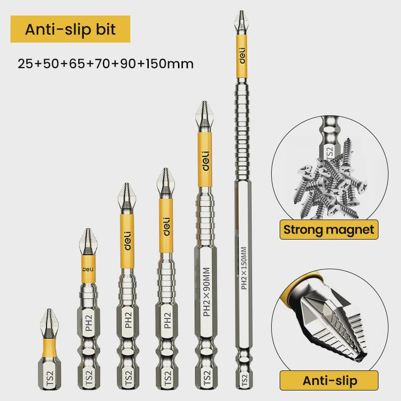 PH2 Magnetische Schroefbit Set - Anti-slip & Hoge Hardheid - Diverse Lengtes (25-150mm) - S2 Staal