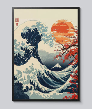 Japanse Canvas Print: Iconische Fuji & Golven - Retro Landschap Poster