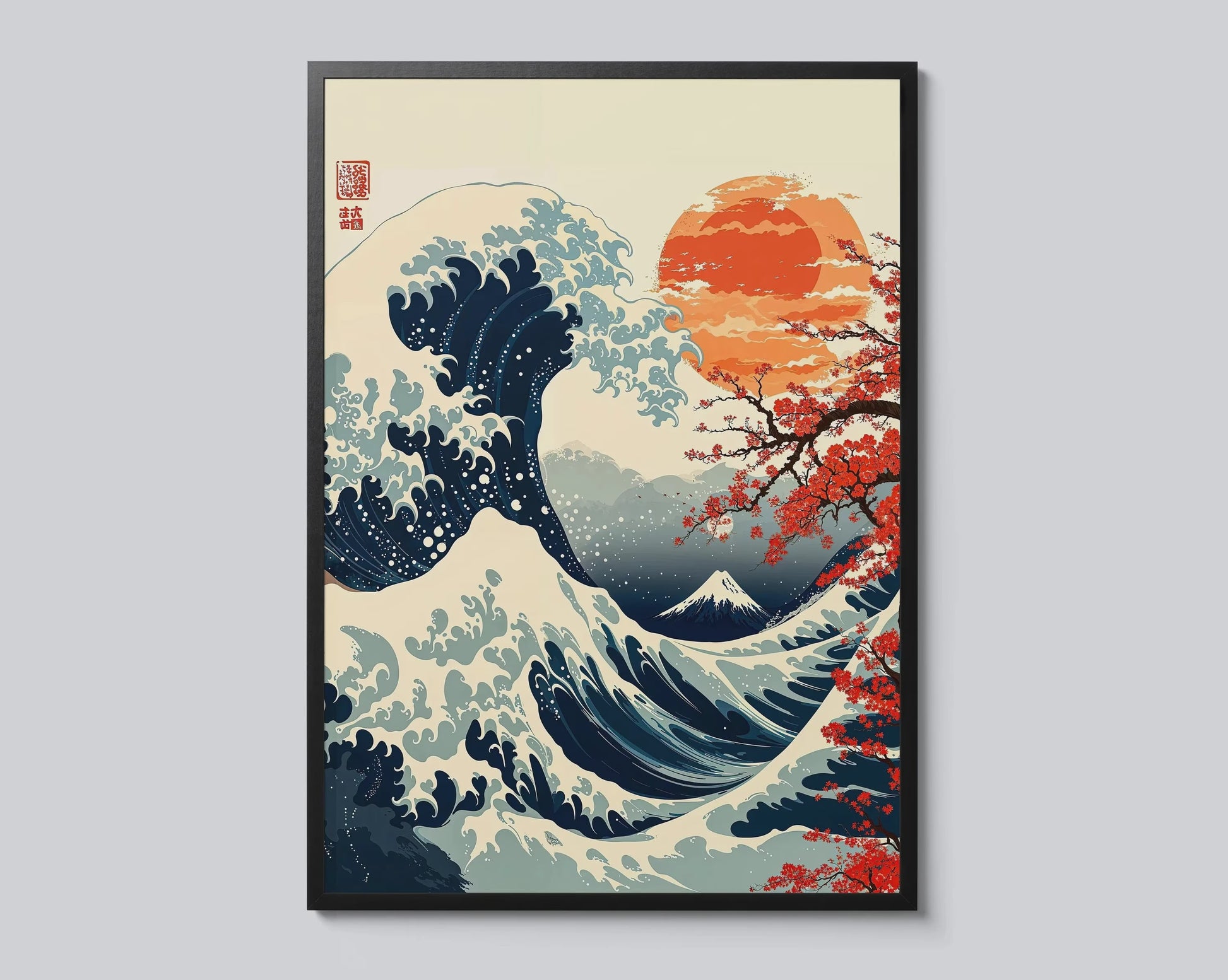 Japanse Canvas Print: Iconische Fuji & Golven - Retro Landschap Poster