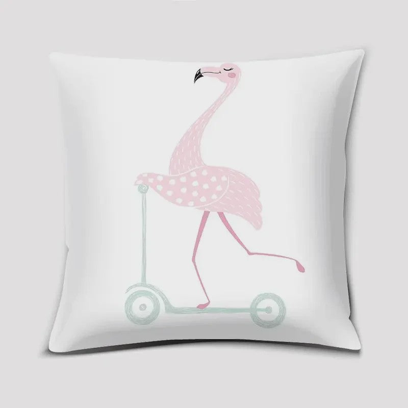 Vrolijke Flamingo Kussenhoes Vierkant - Decoratie voor Bank & Auto