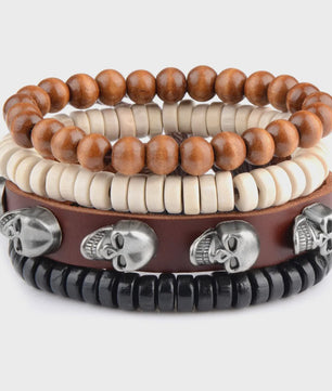 Heren Leren Armbanden Set - Viking, Gothic & Punk Stijl - Multilayer Vintage