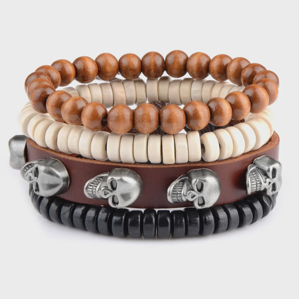 Heren Leren Armbanden Set - Viking, Gothic & Punk Stijl - Multilayer Vintage