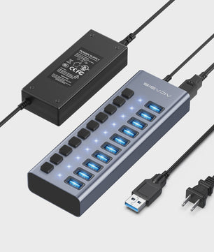Acasis 16-Poorts USB Hub 10Gbps met Individuele Schakelaars & Snelle Data Transfer