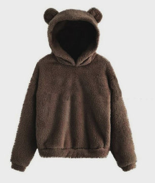 Schattige Fluffy Hoodie met Berenoren - Dames Winter Pullover