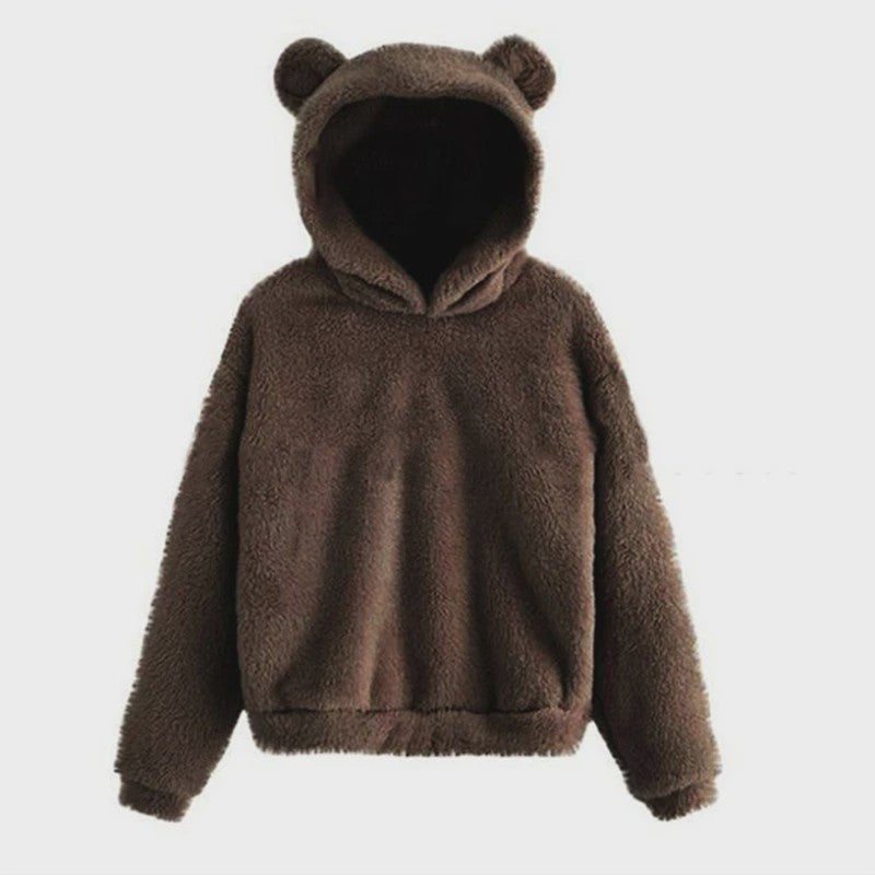 Schattige Fluffy Hoodie met Berenoren - Dames Winter Pullover