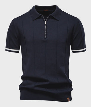 Heren Gebreide Polo met Rits - Slim Fit Sport & Casual