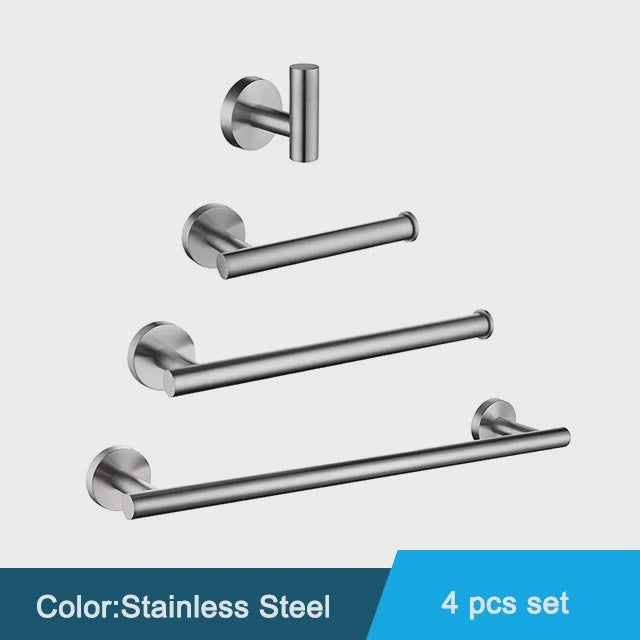 Zwarte RVS Wandmontage Set: Handdoekrek, Toiletrolhouder & Haakjes - Complete Badkamer Accessoires