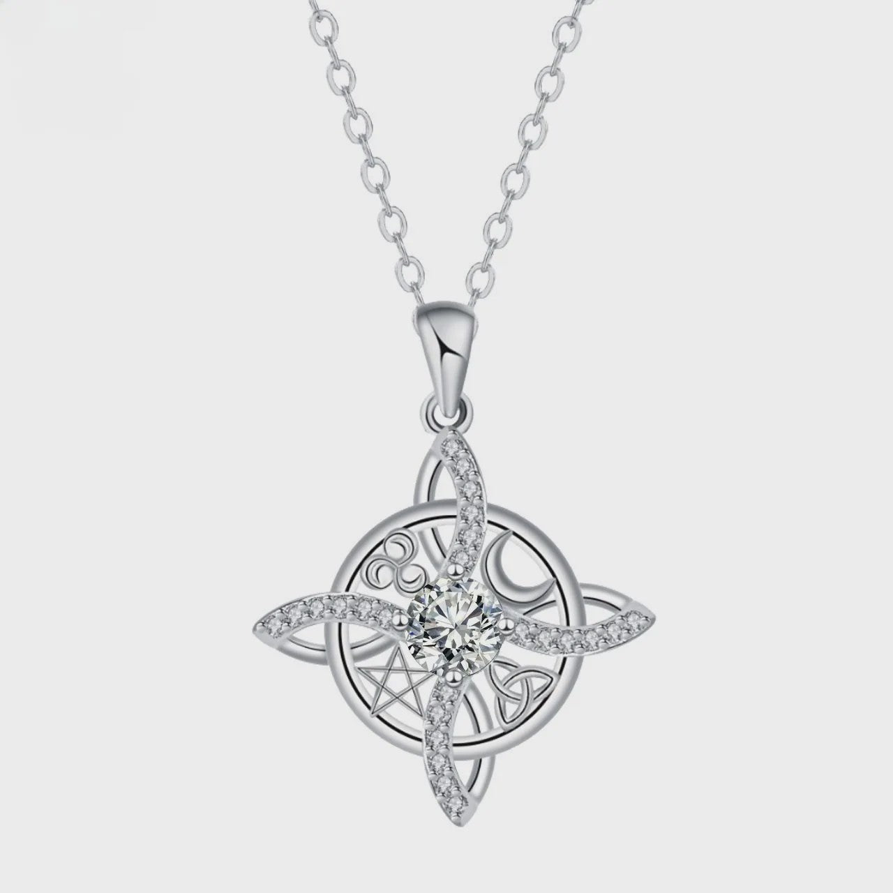 Mystieke Wicca Knoop Ketting met Kristal en Geboortesteen - Ster Maan Amulet
