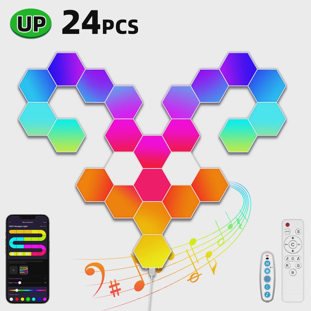 Modulaire Hexagon LED Wandlampen - RGB, Muziek Sync, App Bediening & USB