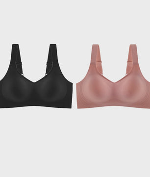 Set van 2 Naadloze Comfort BH's met V-hals en Brede Bandjes - Draadloos & Onzichtbaar