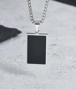 Stijlvolle RVS Hanger met Zwart Emaille - Geometric Dog Tag Ketting voor Mannen