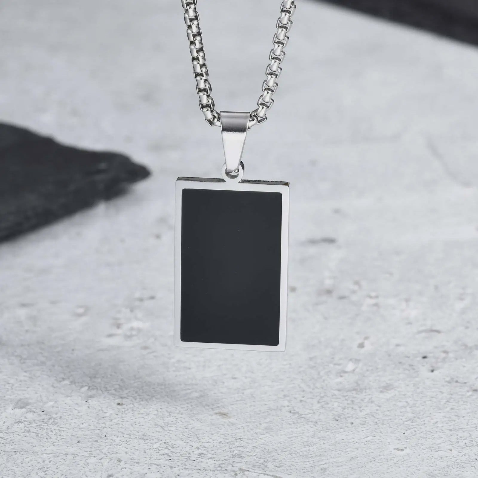 Stijlvolle RVS Hanger met Zwart Emaille - Geometric Dog Tag Ketting voor Mannen
