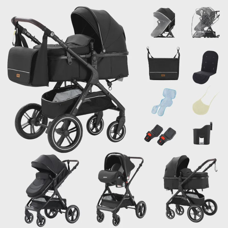 3-in-1 Multifunctionele Kinderwagen - Lichtgewicht en Compact met Babyzitje en Reiswieg