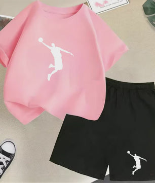 Kinder T-shirt en Short Set - Zomer Sportieve Mode met Grafische Print