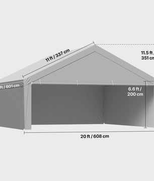 12x20 FT Carport Vervangingsdak - Waterdicht & UV-bestendig Garage Tentzeil met Zijwanden