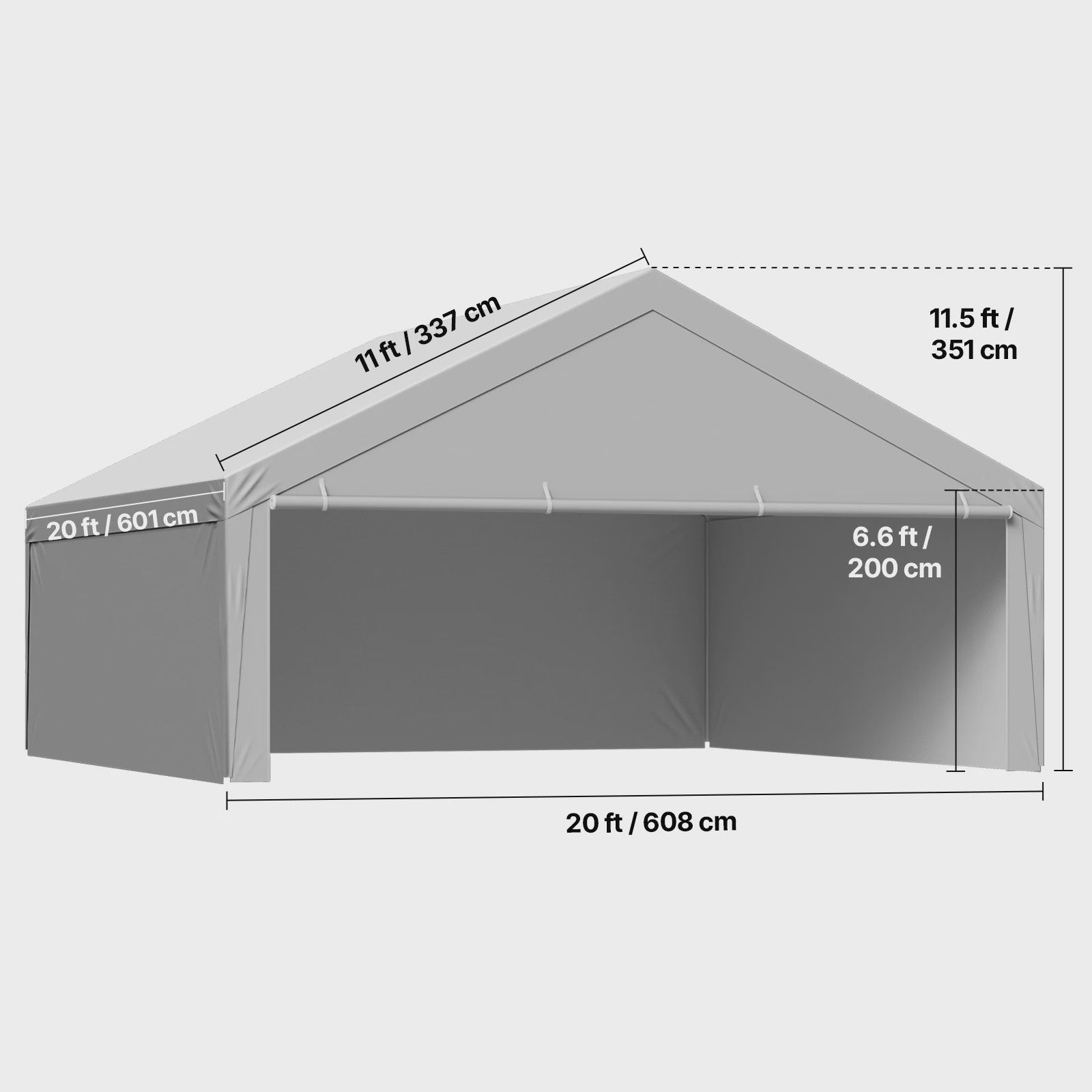 12x20 FT Carport Vervangingsdak - Waterdicht & UV-bestendig Garage Tentzeil met Zijwanden