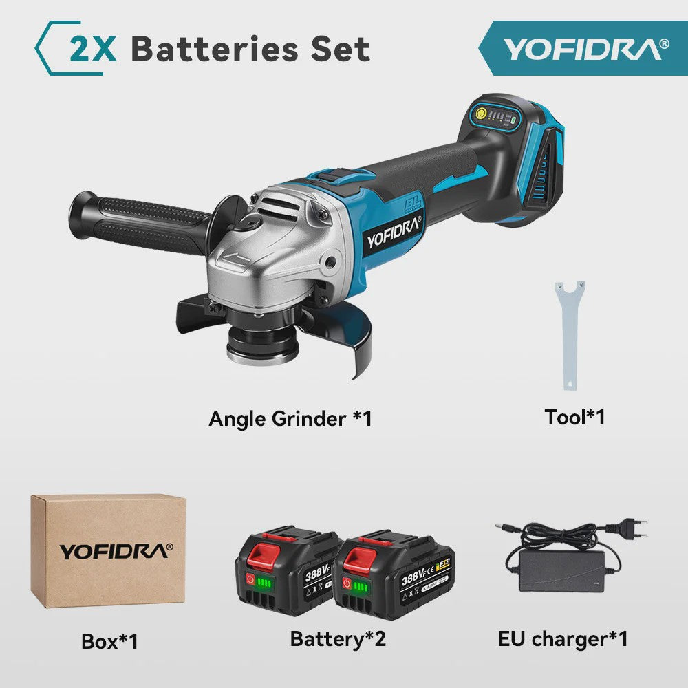 YOFIDRA Accu Haakse Slijper 125mm M14 - Borstelloze Motor, 21V Kracht